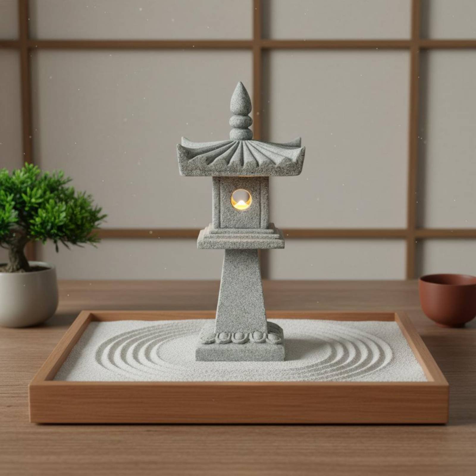 Bonsai Garden Ornaments - Lanterna de Pedra Miniatura com Acabamento