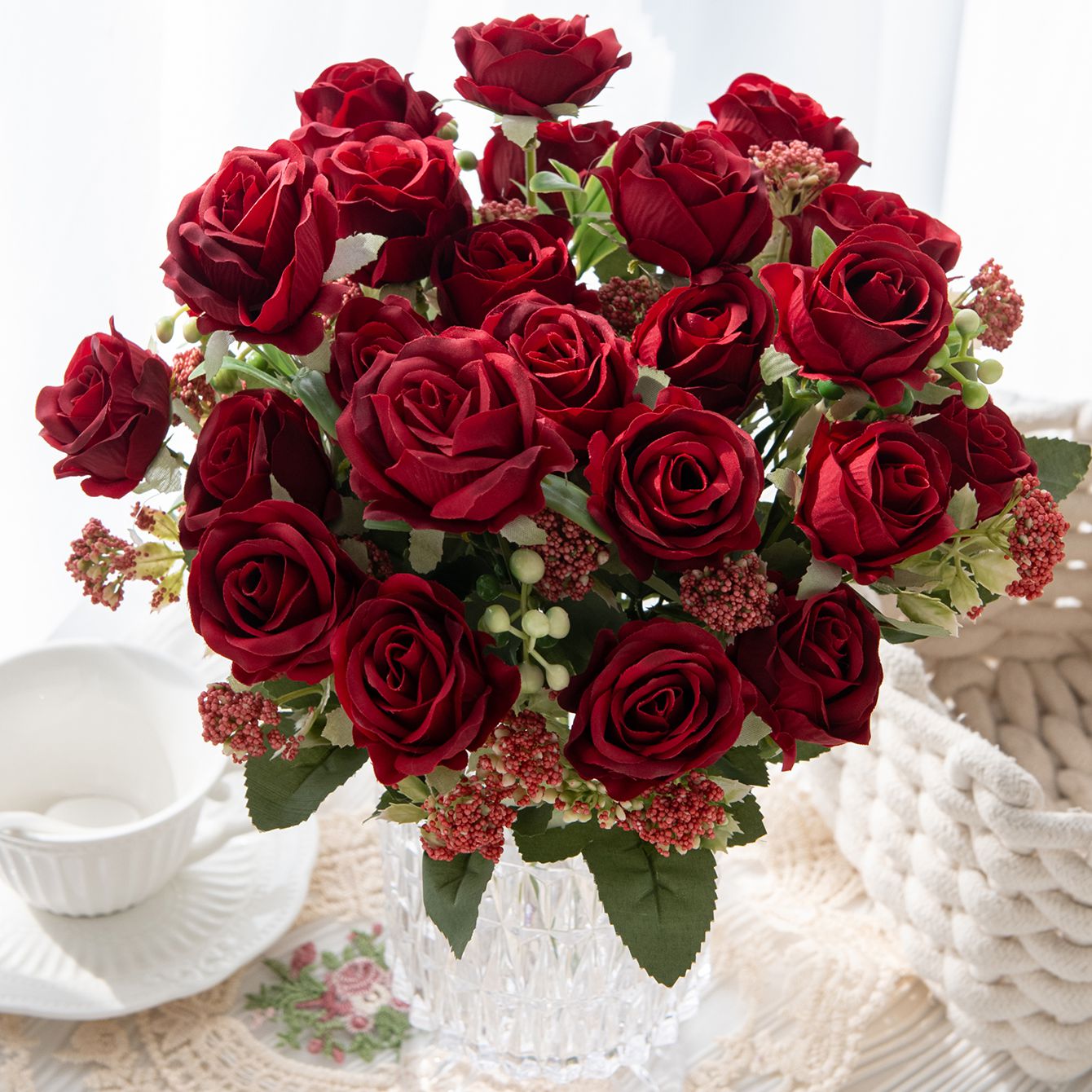 Bonsai Garden Gift - Flor Artificial Rosa de Seda para